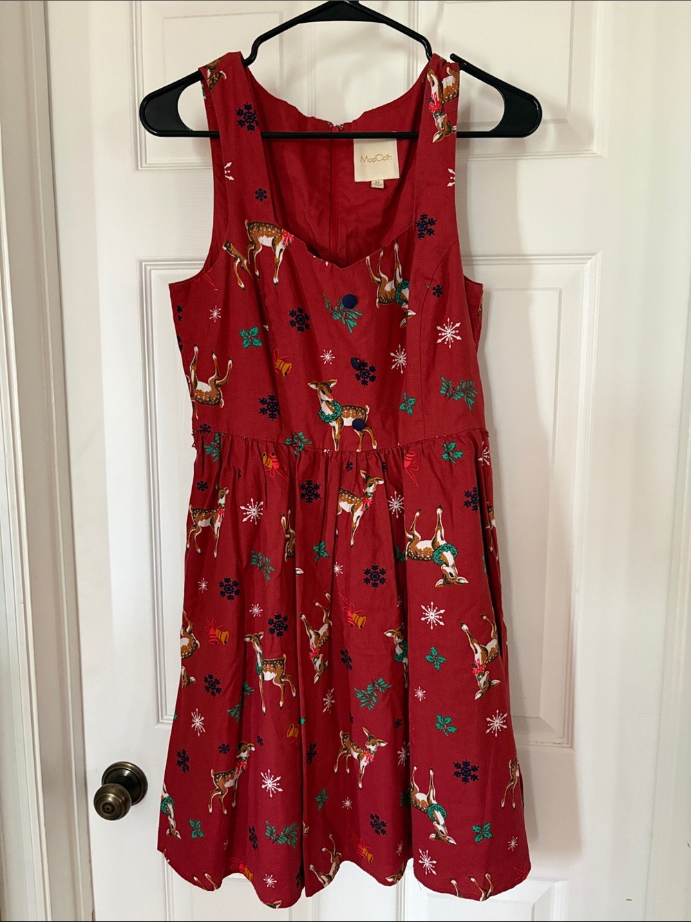 ⭐️ModCloth reindeer deer Christmas holiday print dress M